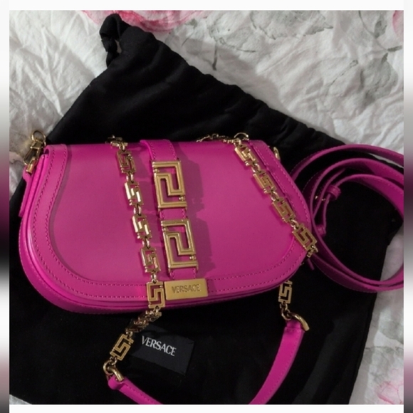 Versace Handbags - VERSACE fuchsia Pink Leather Chain Crossbody/Saddle Bag 👜